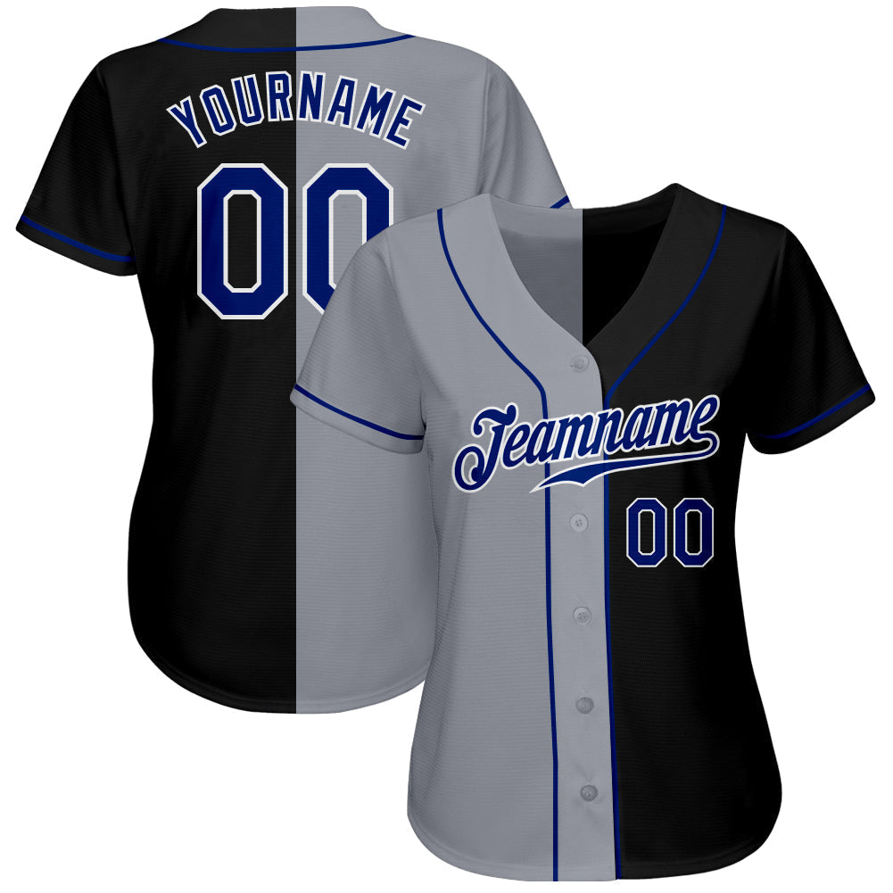 Custom Black Royal-Gray Authentic Split Fashion Baseball Jersey baseball jersey product view 2