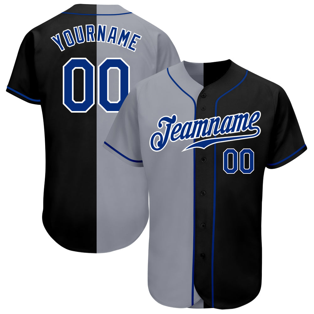 Custom Black Royal-Gray Authentic Split Fashion Baseball Jersey baseball jersey product view 1