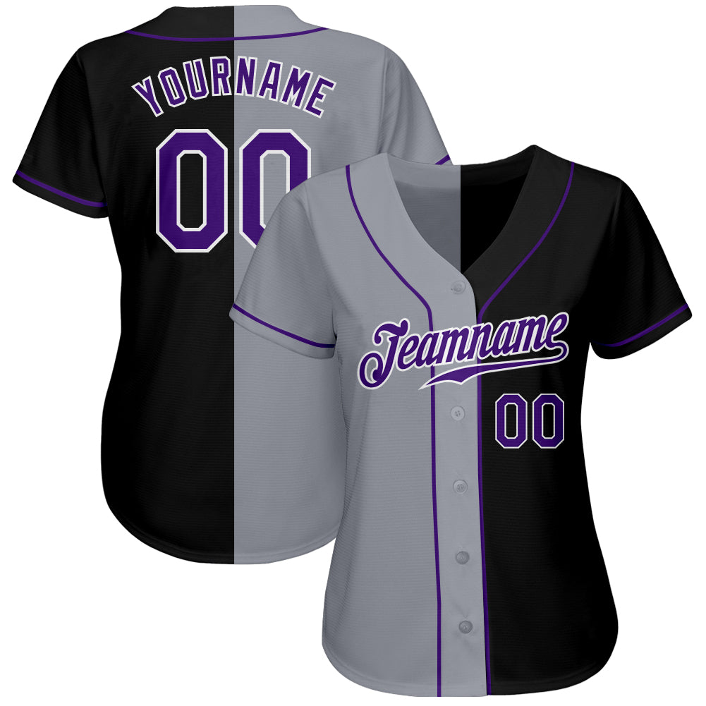 Custom Black Purple-Gray Authentic Split Fashion Baseball Jersey baseball jersey product view 3