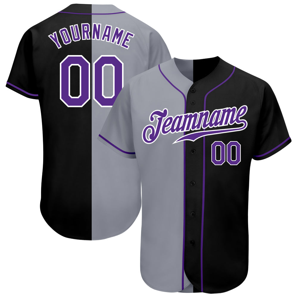 Custom Black Purple-Gray Authentic Split Fashion Baseball Jersey baseball jersey product view 1