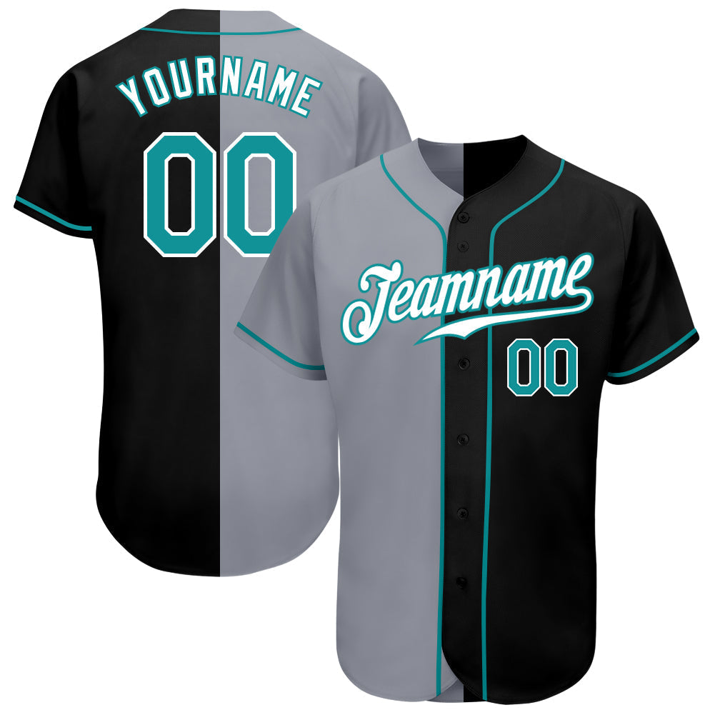 Custom Black Teal-Gray Authentic Split Fashion Baseball Jersey baseball jersey product view 1