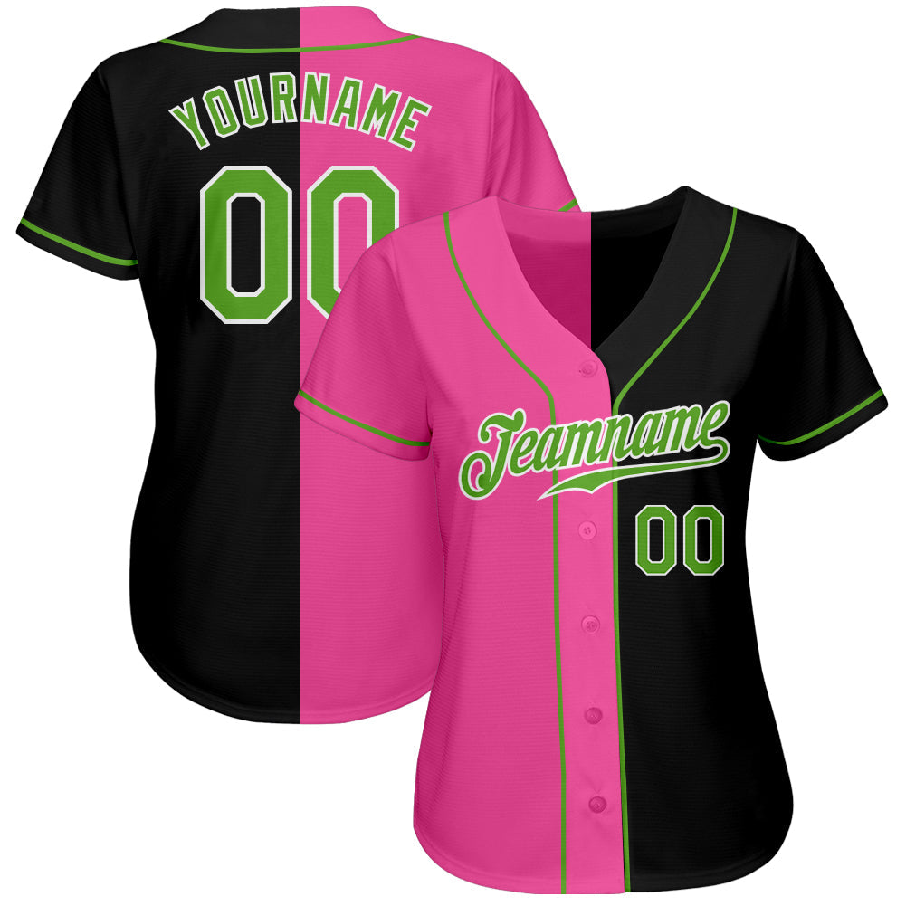 Custom Black Neon Green-Pink Authentic Split Fashion Baseball Jersey baseball jersey product view 2