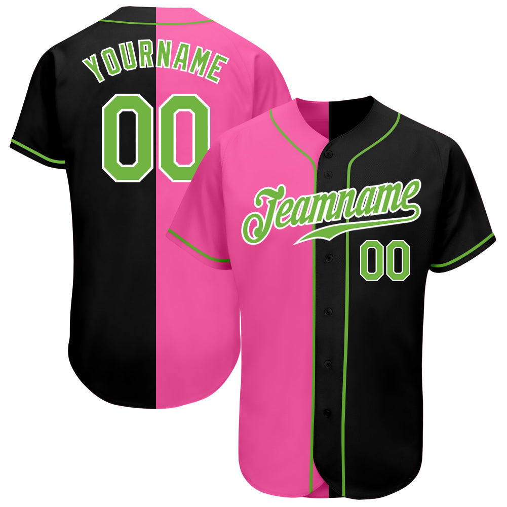 Custom Black Neon Green-Pink Authentic Split Fashion Baseball Jersey baseball jersey product view 1