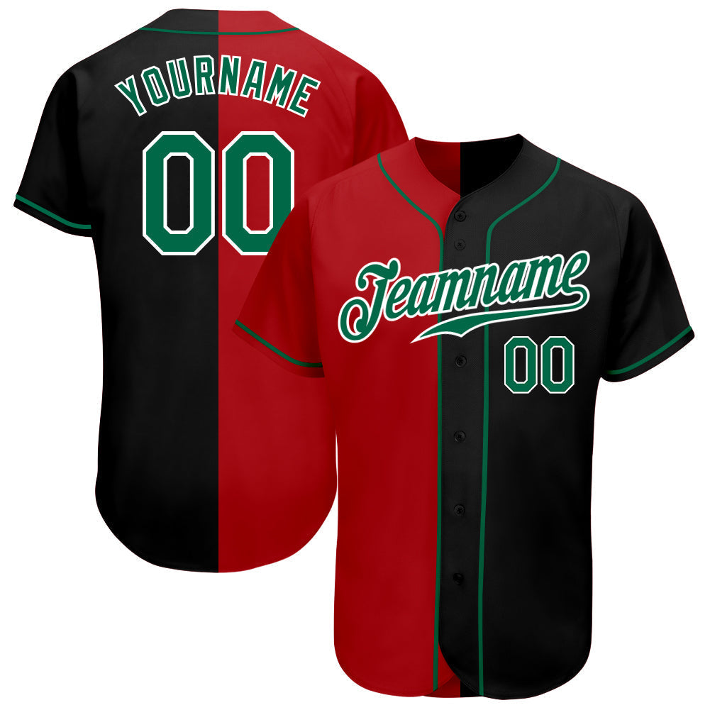 Custom Black Kelly Green-Red Authentic Split Fashion Baseball Jersey baseball jersey product view 1