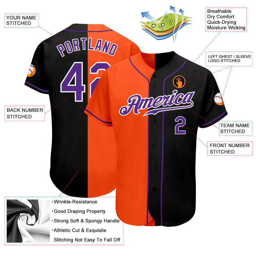 Custom Black Purple-Orange Authentic Split Fashion Baseball Jersey baseball jersey product view 3