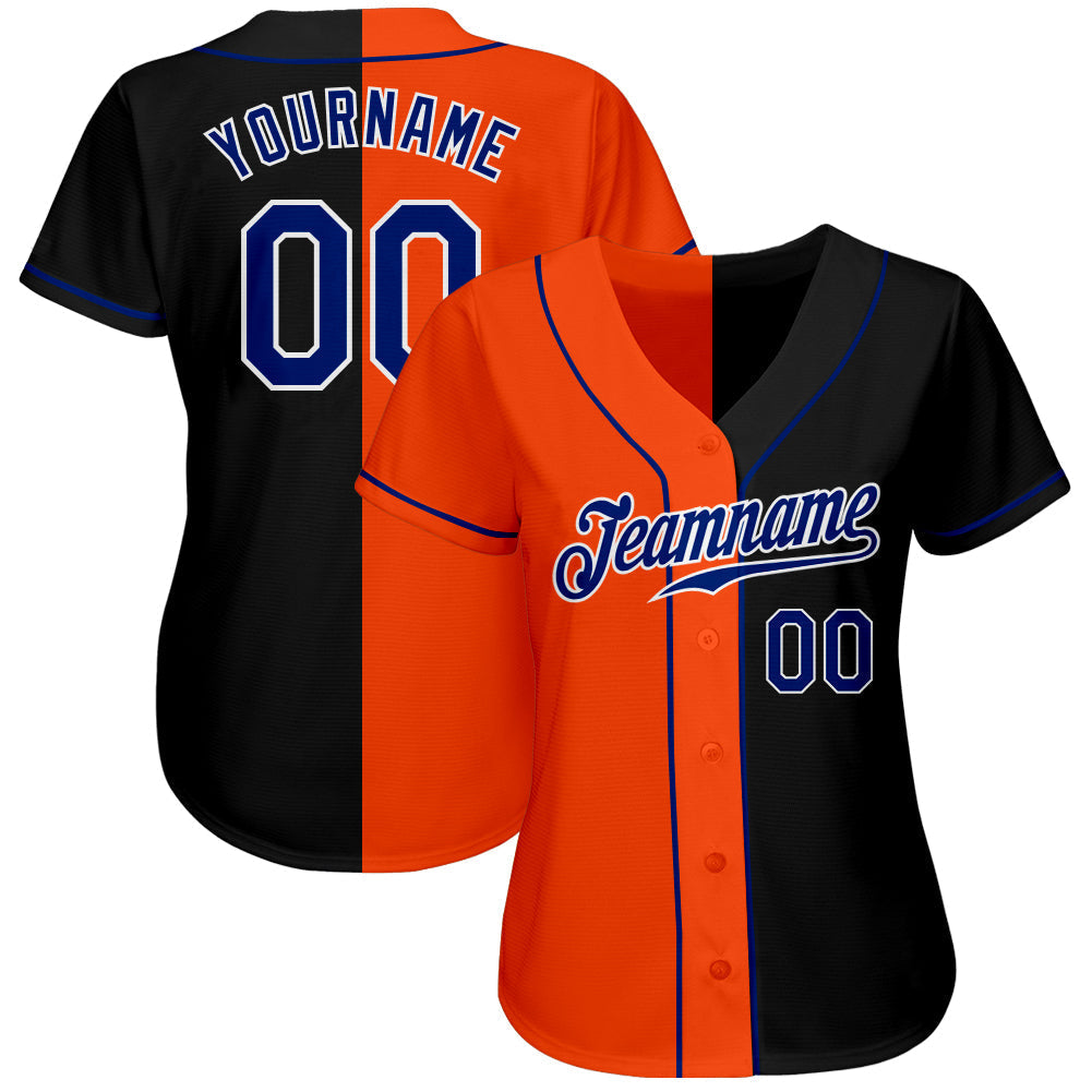 Custom Black Royal-Orange Authentic Split Fashion Baseball Jersey baseball jersey product view 2