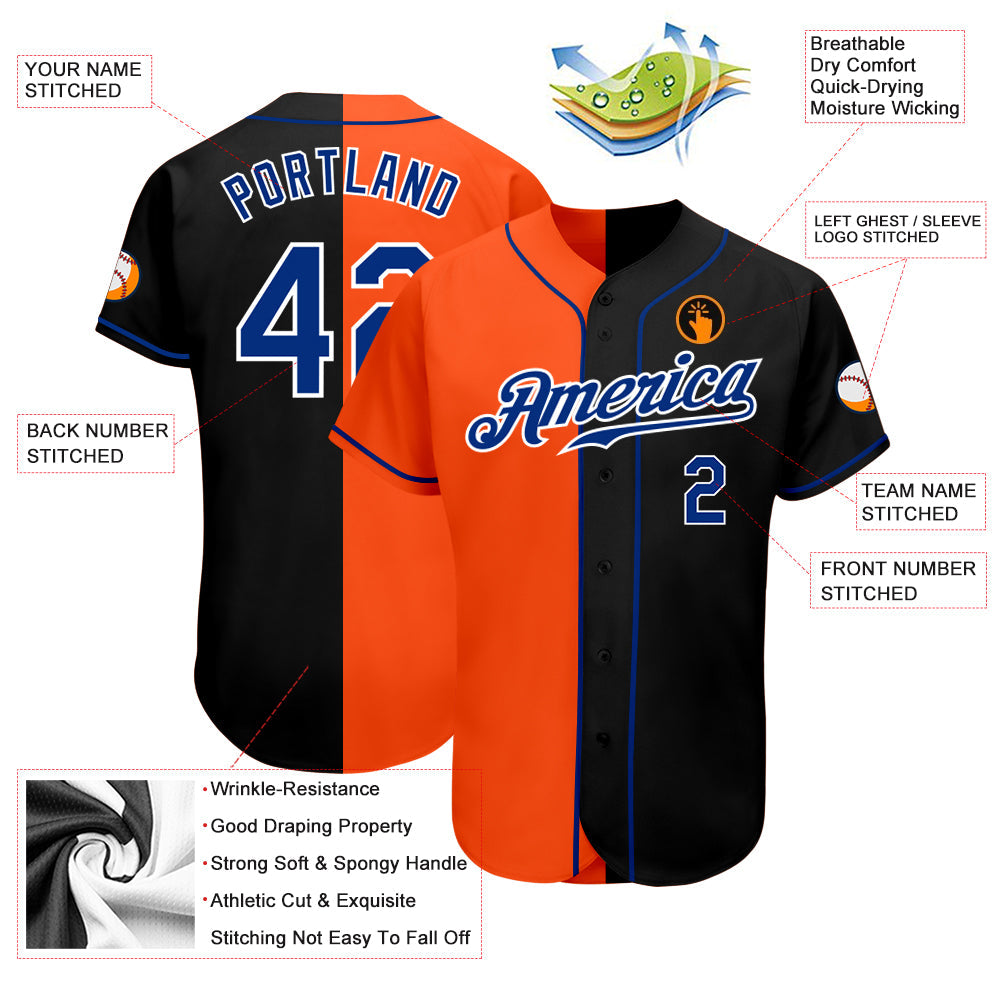 Custom Black Royal-Orange Authentic Split Fashion Baseball Jersey baseball jersey product view 3