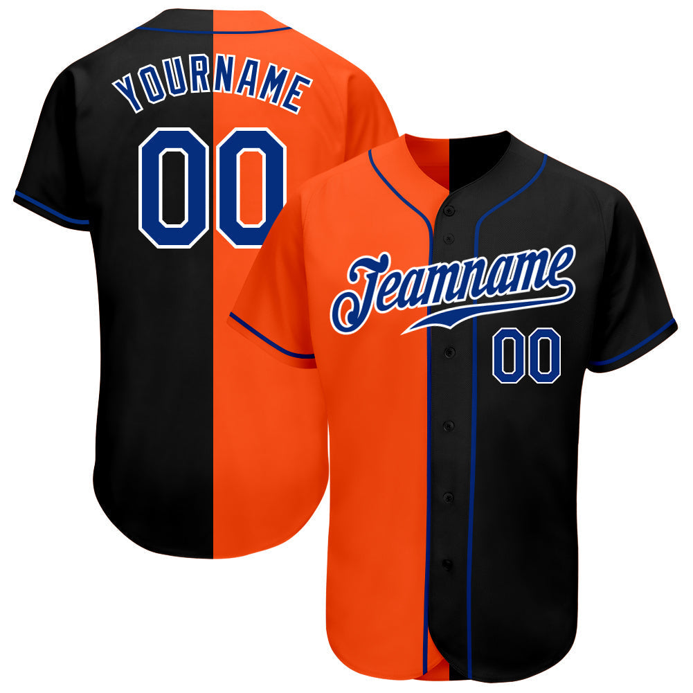Custom Black Royal-Orange Authentic Split Fashion Baseball Jersey baseball jersey product view 1