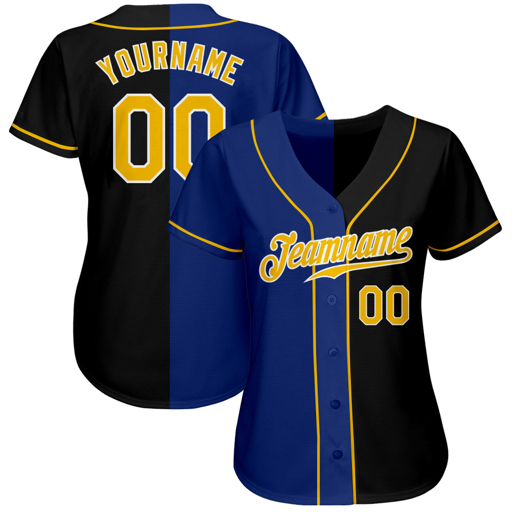 Custom Black Gold-Royal Authentic Split Fashion Baseball Jersey baseball jersey product view 2