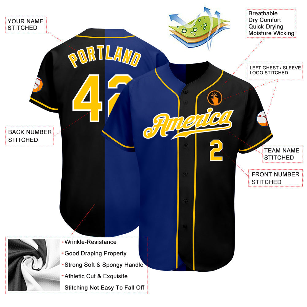 Custom Black Gold-Royal Authentic Split Fashion Baseball Jersey baseball jersey product view 3