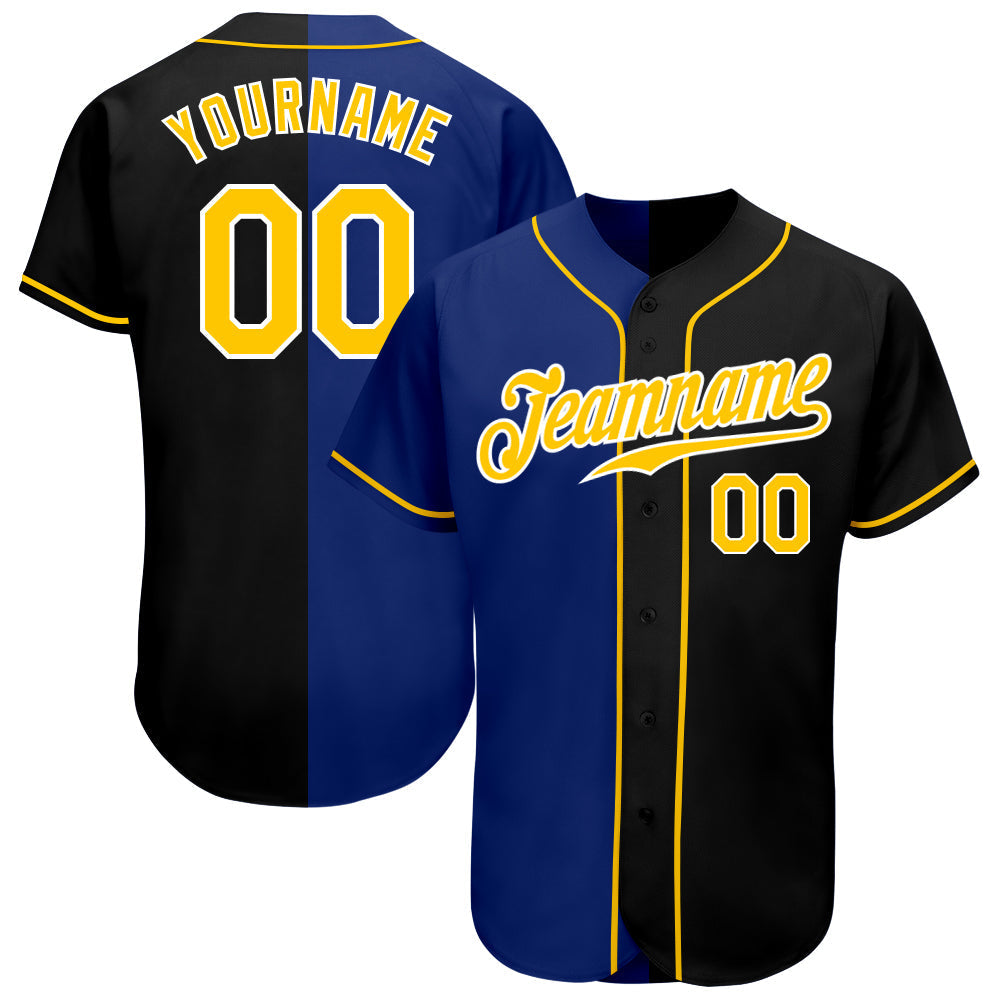 Custom Black Gold-Royal Authentic Split Fashion Baseball Jersey baseball jersey product view 1