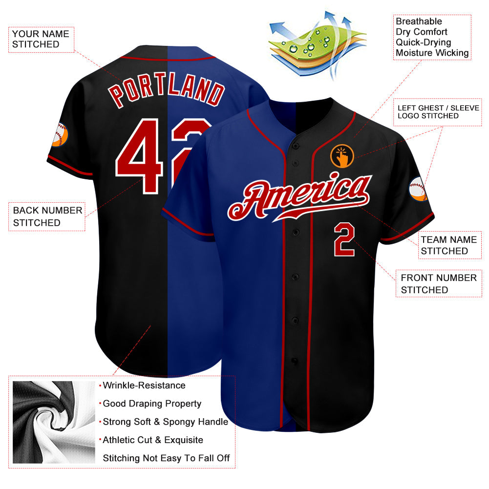 Custom Black Red-Royal Authentic Split Fashion Baseball Jersey baseball jersey product view 3