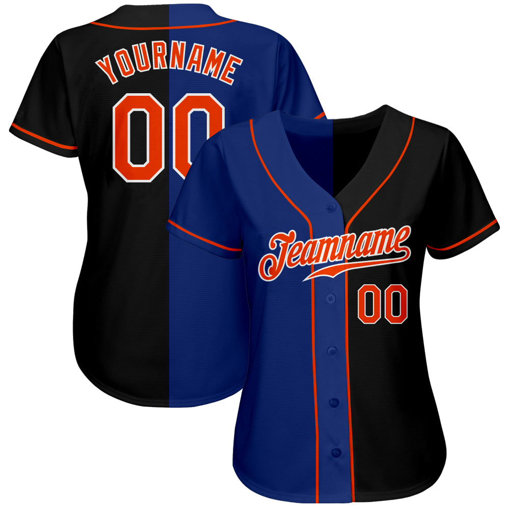 Custom Black Orange-Royal Authentic Split Fashion Baseball Jersey baseball jersey product view 2
