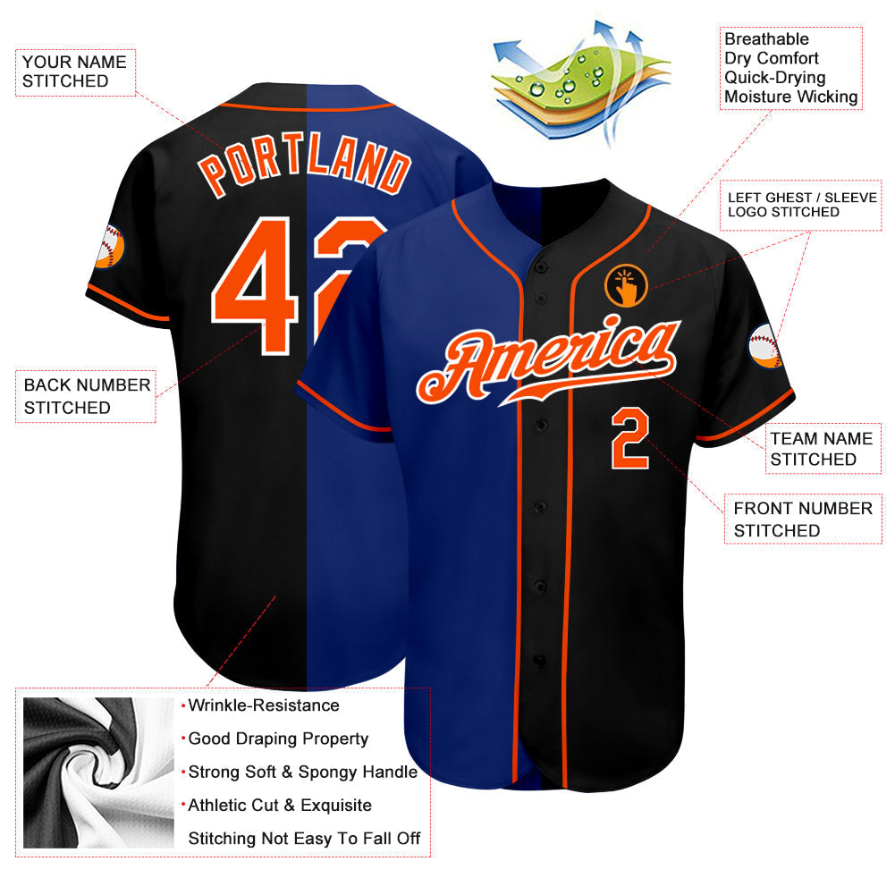 Custom Black Orange-Royal Authentic Split Fashion Baseball Jersey baseball jersey product view 3