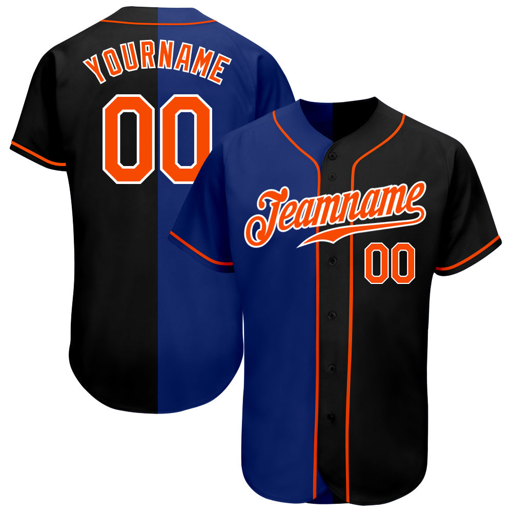 Custom Black Orange-Royal Authentic Split Fashion Baseball Jersey baseball jersey product view 1