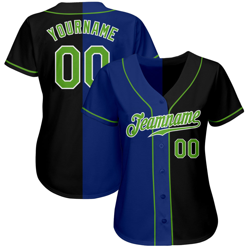 Custom Black Neon Green-Royal Authentic Split Fashion Baseball Jersey baseball jersey product view 2