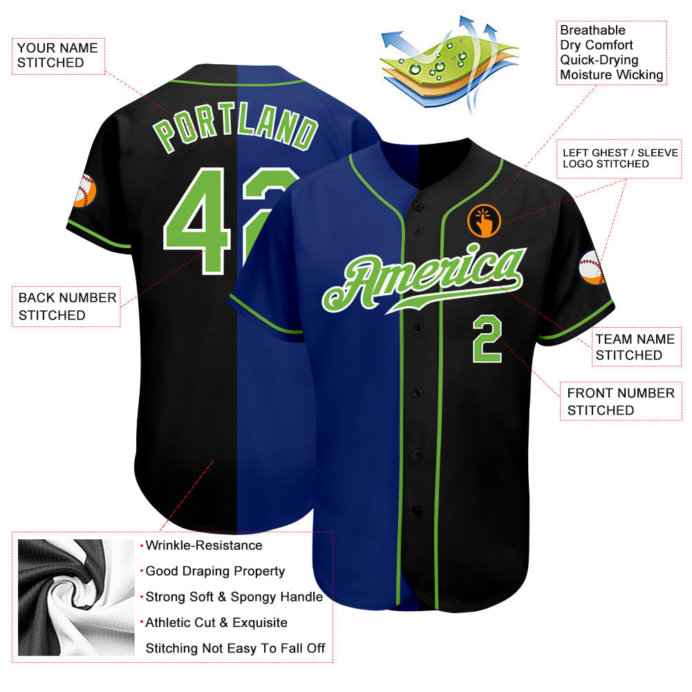 Custom Black Neon Green-Royal Authentic Split Fashion Baseball Jersey baseball jersey product view 3