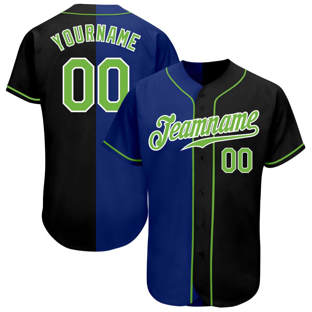 Custom Black Neon Green-Royal Authentic Split Fashion Baseball Jersey baseball jersey product view 1
