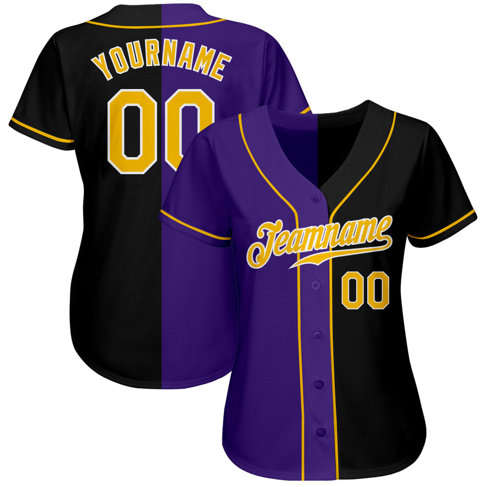 Custom Black Gold-Purple Authentic Split Fashion Baseball Jersey baseball jersey product view 2