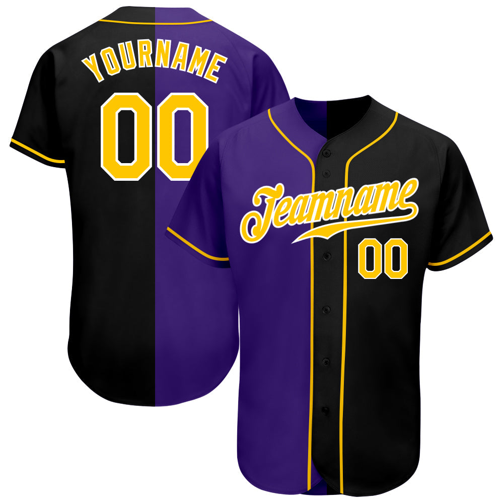 Custom Black Gold-Purple Authentic Split Fashion Baseball Jersey baseball jersey product view 1