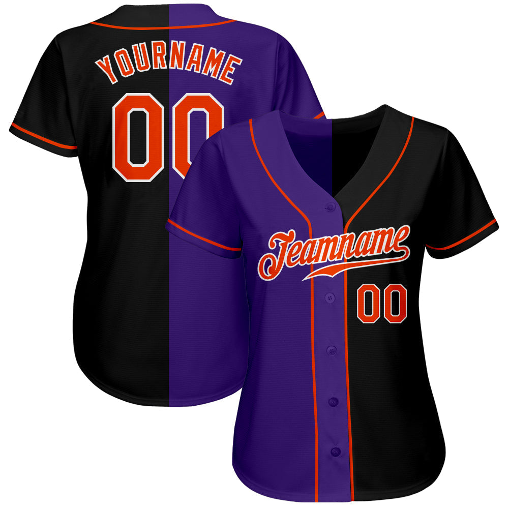 Custom Black Orange-Purple Authentic Split Fashion Baseball Jersey baseball jersey product view 2