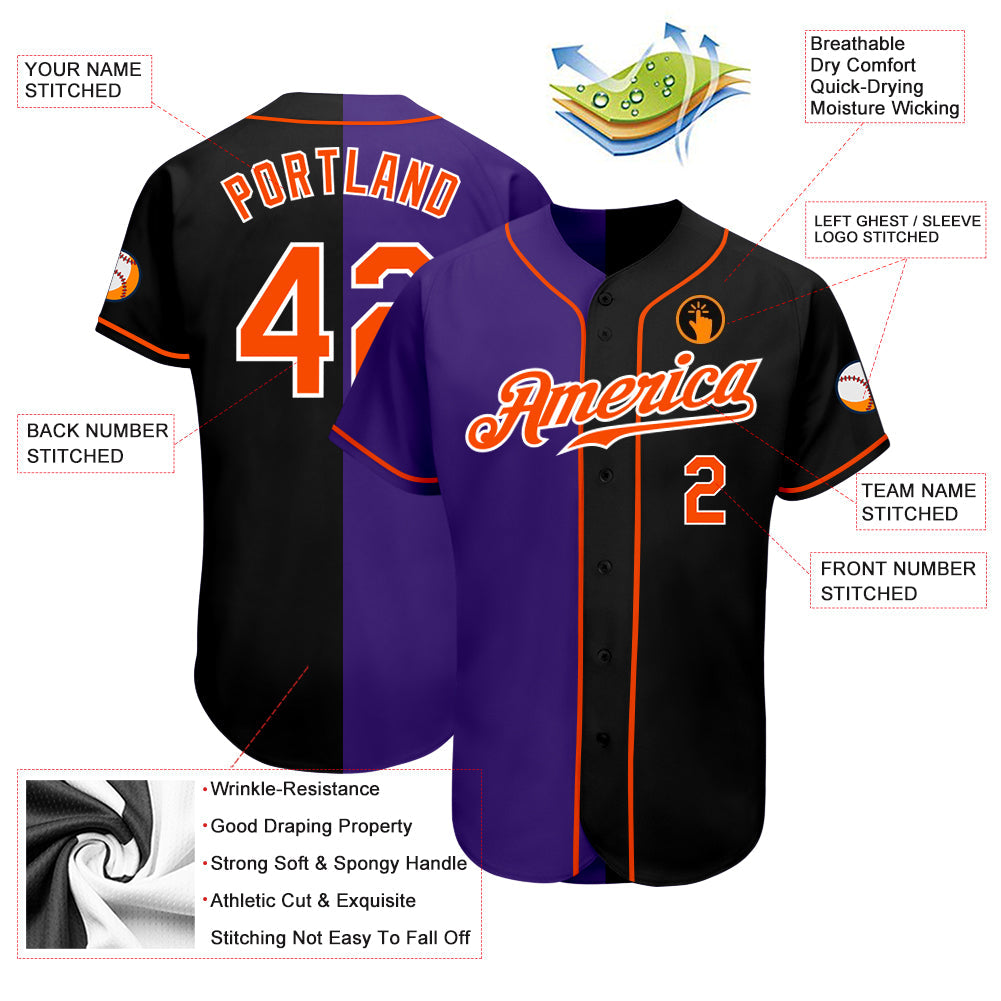 Custom Black Orange-Purple Authentic Split Fashion Baseball Jersey baseball jersey product view 3