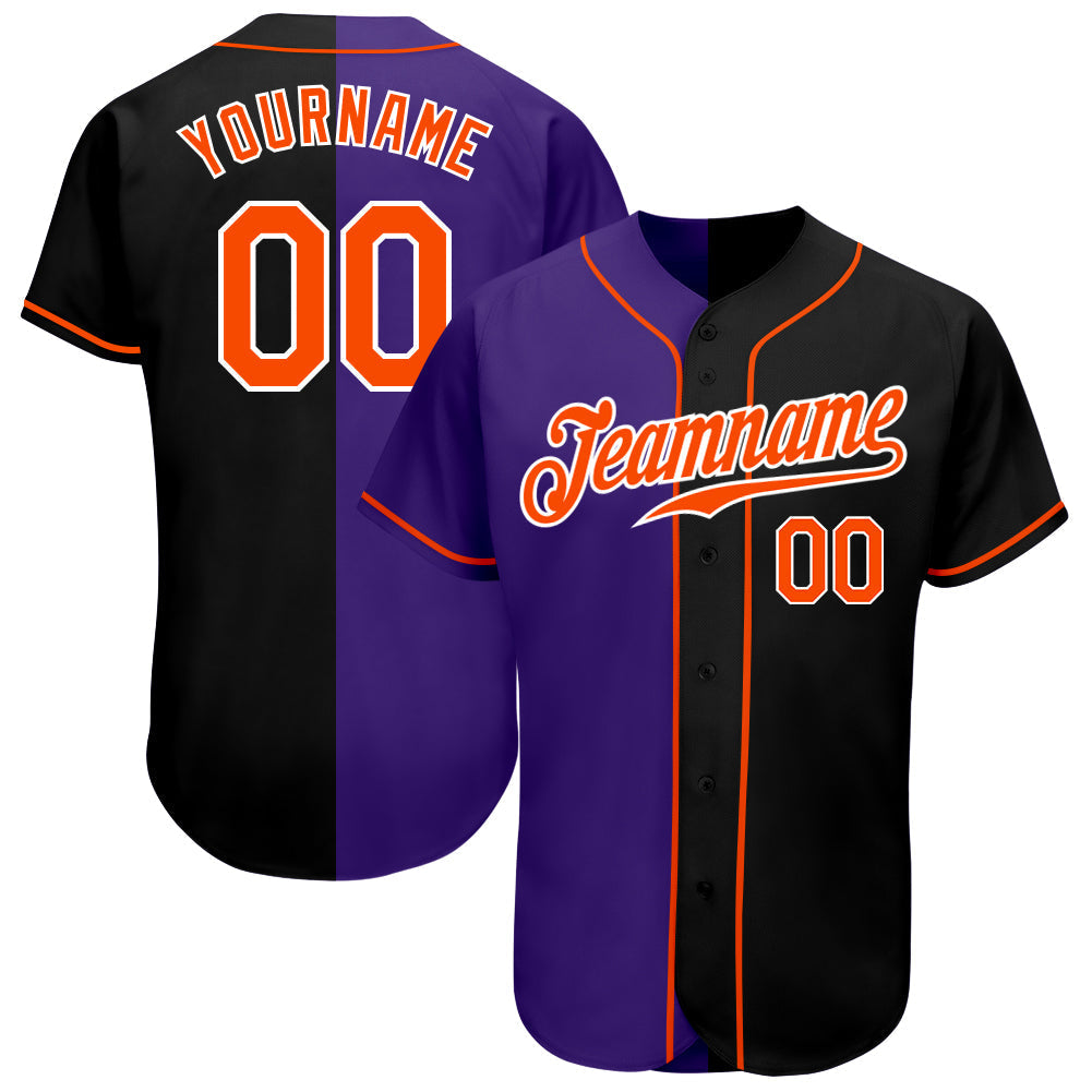 Custom Black Orange-Purple Authentic Split Fashion Baseball Jersey baseball jersey product view 1