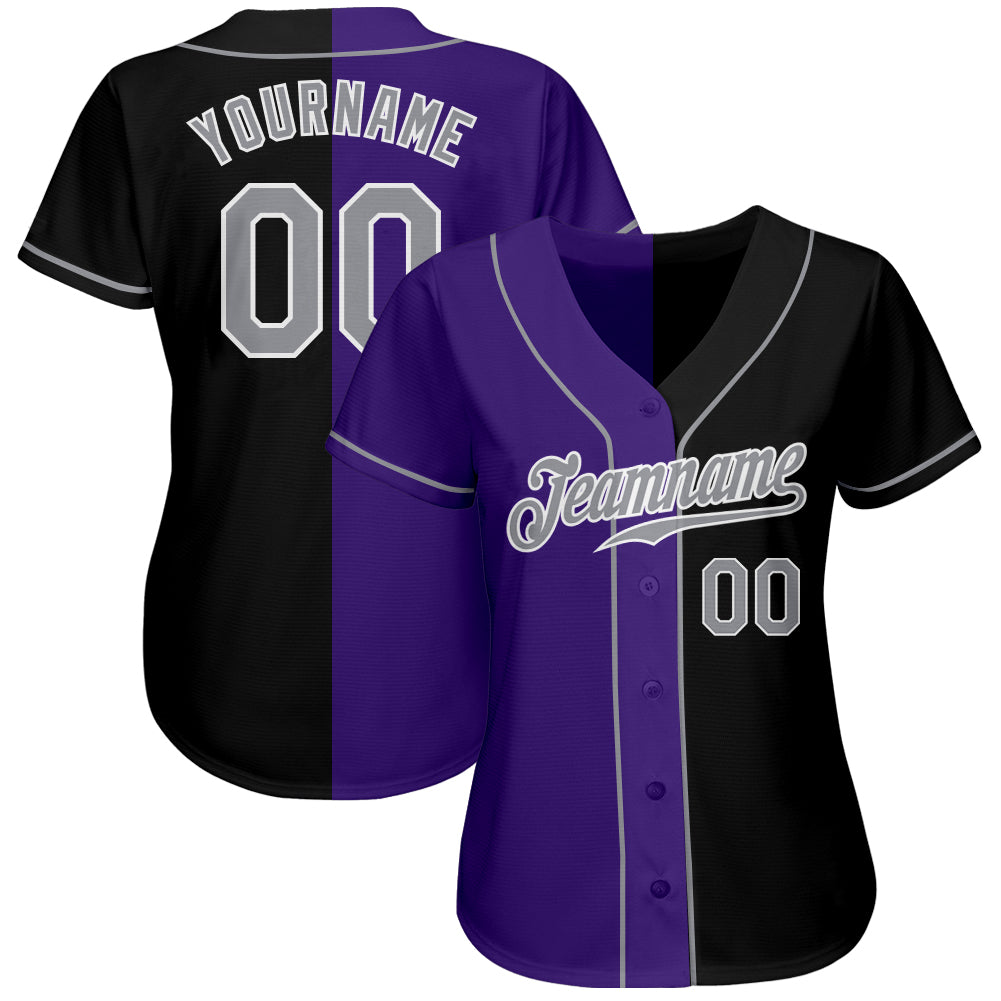 Custom Black Gray-Purple Authentic Split Fashion Baseball Jersey baseball jersey product view 2
