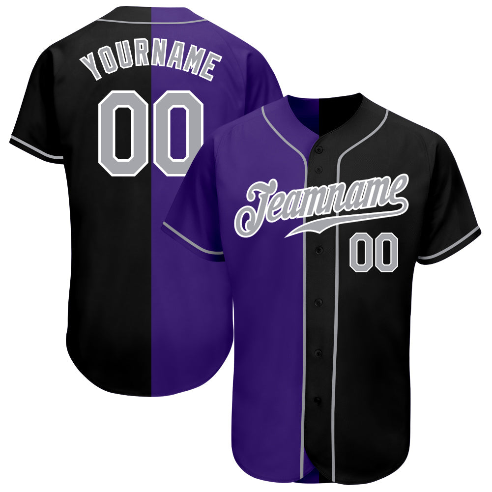 Custom Black Gray-Purple Authentic Split Fashion Baseball Jersey baseball jersey product view 1