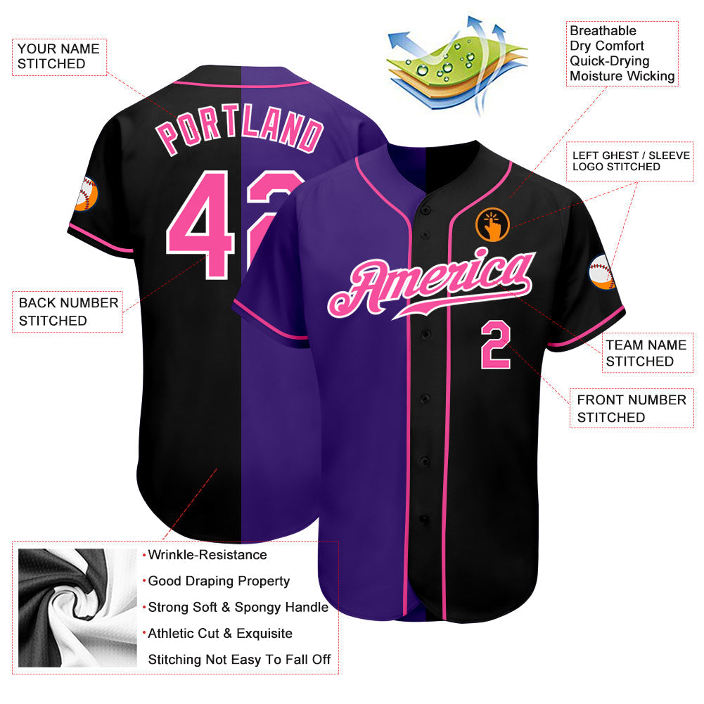 Custom Black Pink-Purple Authentic Split Fashion Baseball Jersey baseball jersey product view 3