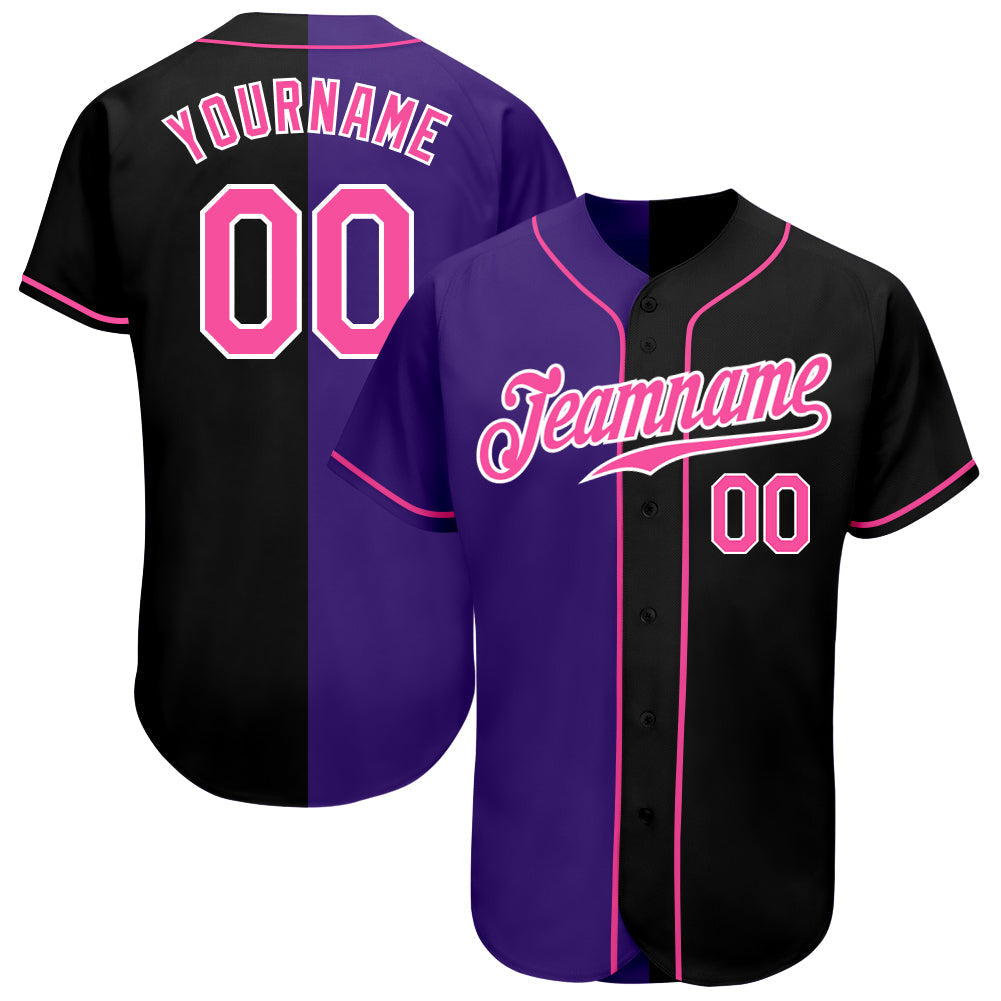 Custom Black Pink-Purple Authentic Split Fashion Baseball Jersey baseball jersey product view 1