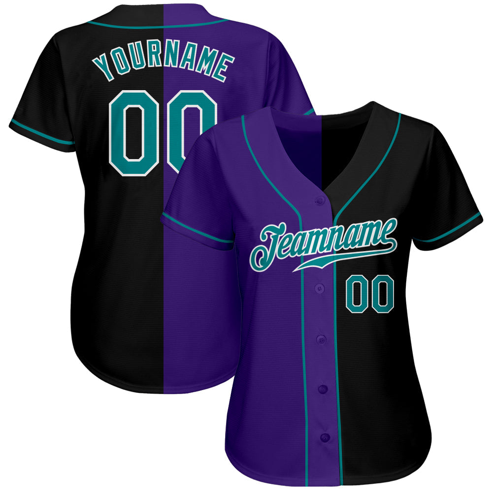 Custom Black Teal-Purple Authentic Split Fashion Baseball Jersey baseball jersey product view 2