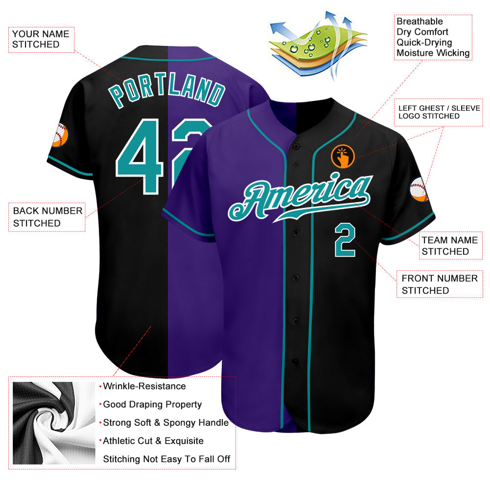 Custom Black Teal-Purple Authentic Split Fashion Baseball Jersey baseball jersey product view 3