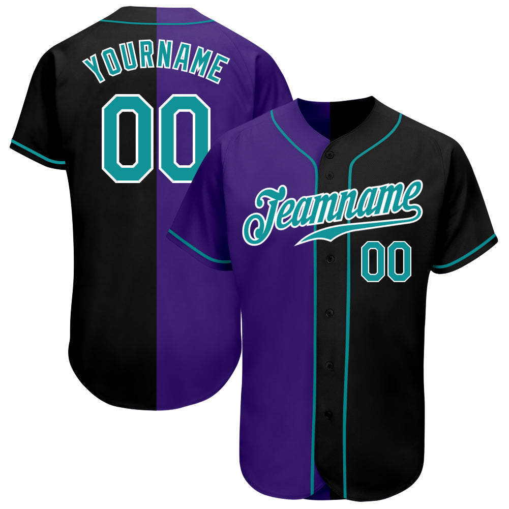 Custom Black Teal-Purple Authentic Split Fashion Baseball Jersey baseball jersey product view 1