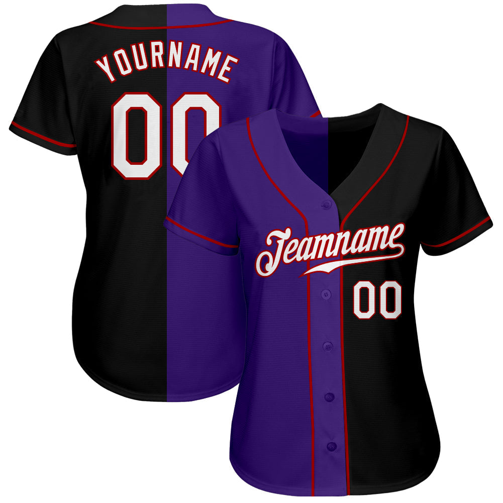 Custom Black White-Purple Authentic Split Fashion Baseball Jersey baseball jersey product view 2