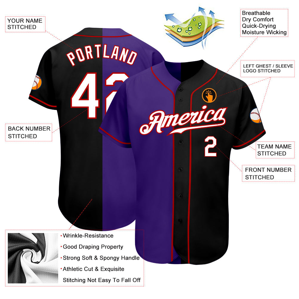Custom Black White-Purple Authentic Split Fashion Baseball Jersey baseball jersey product view 3