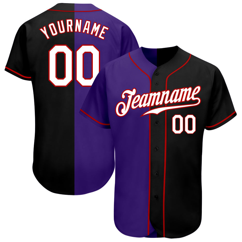 Custom Black White-Purple Authentic Split Fashion Baseball Jersey baseball jersey product view 1