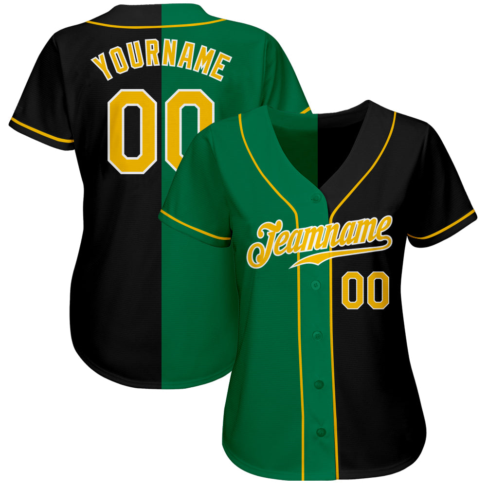 Custom Black Gold-Kelly Green Authentic Split Fashion Baseball Jersey baseball jersey product view 2