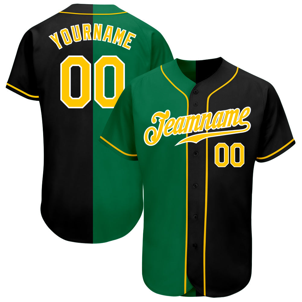 Custom Black Gold-Kelly Green Authentic Split Fashion Baseball Jersey baseball jersey product view 1
