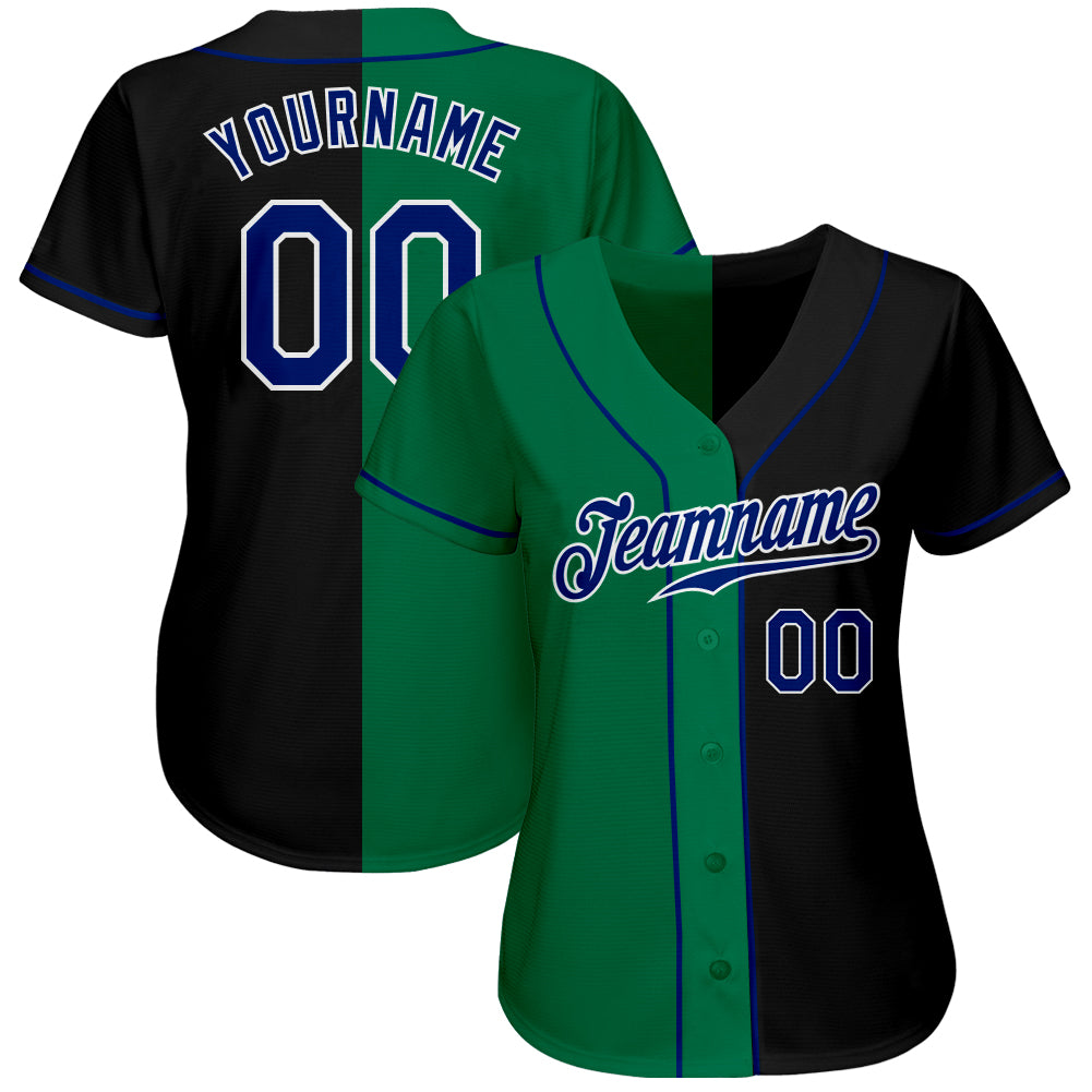 Custom Black Royal-Kelly Green Authentic Split Fashion Baseball Jersey baseball jersey product view 2