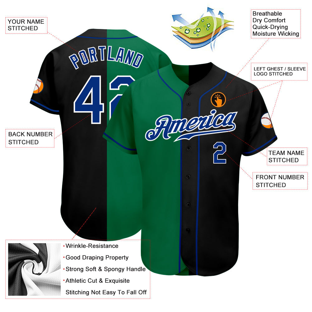 Custom Black Royal-Kelly Green Authentic Split Fashion Baseball Jersey baseball jersey product view 3