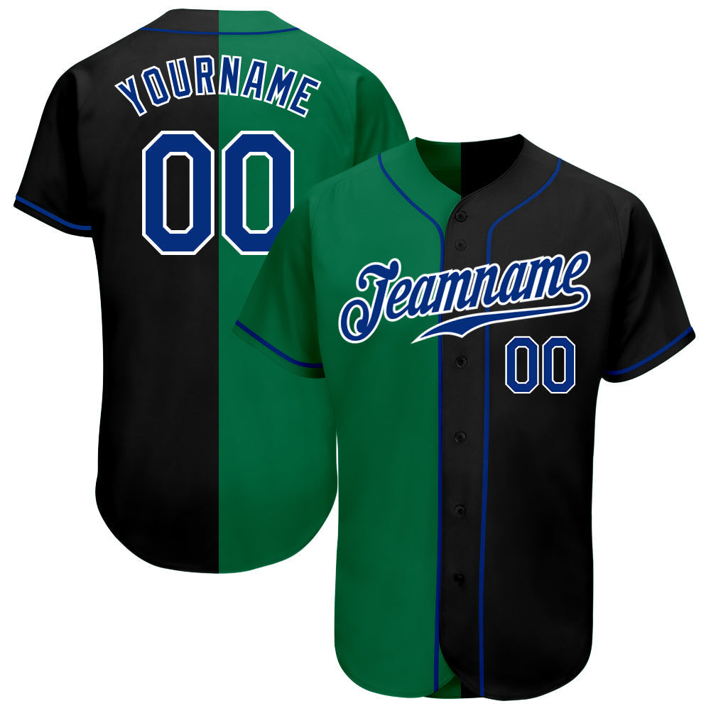 Custom Black Royal-Kelly Green Authentic Split Fashion Baseball Jersey baseball jersey product view 1