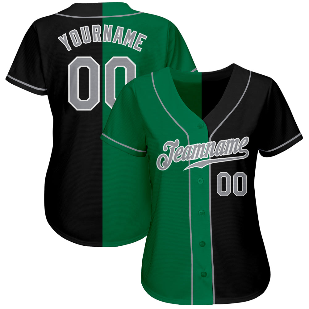 Custom Black Gray-Kelly Green Authentic Split Fashion Baseball Jersey baseball jersey product view 2