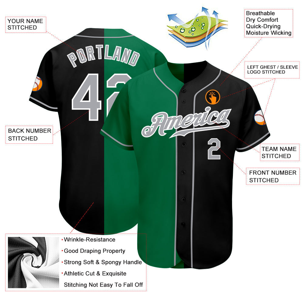 Custom Black Gray-Kelly Green Authentic Split Fashion Baseball Jersey baseball jersey product view 3