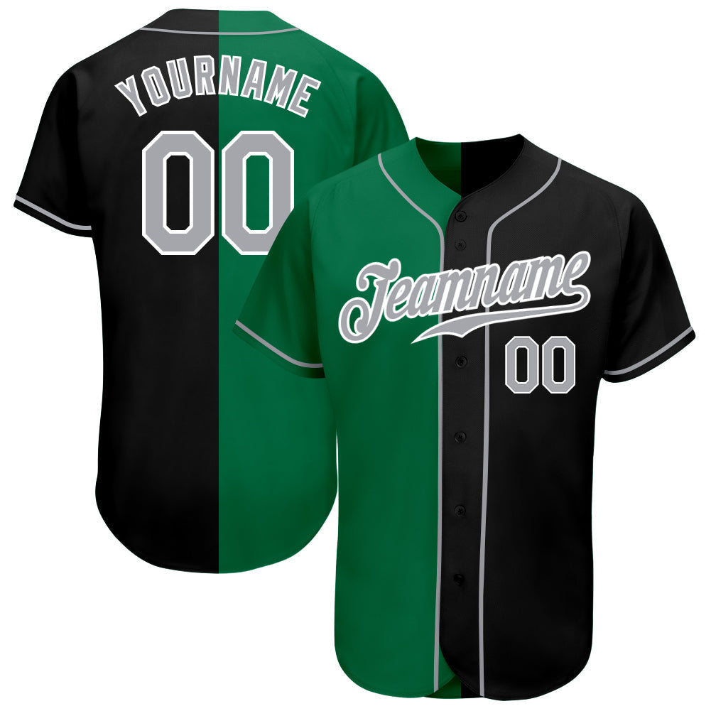 Custom Black Gray-Kelly Green Authentic Split Fashion Baseball Jersey baseball jersey product view 1