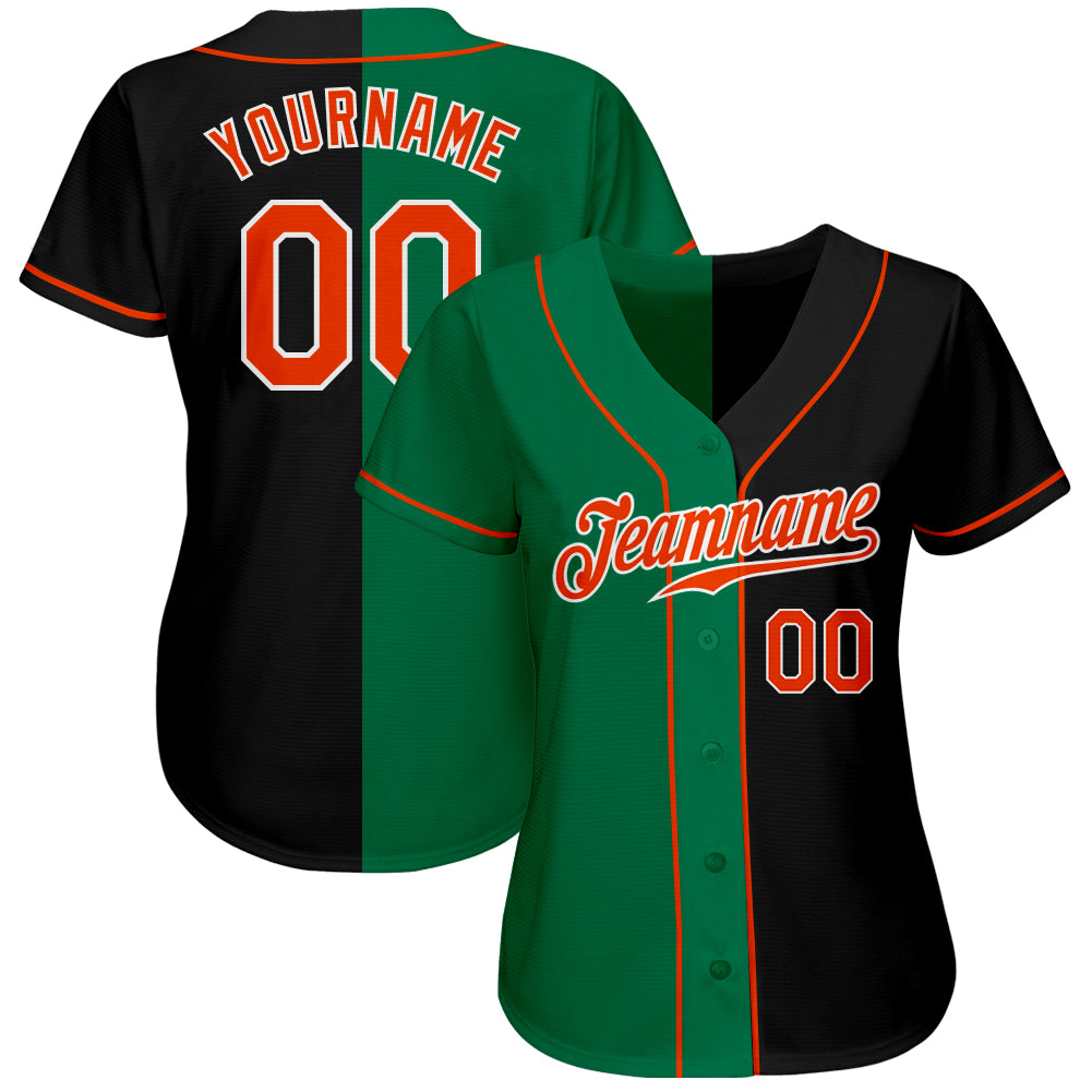 Custom Black Orange-Kelly Green Authentic Split Fashion Baseball Jersey baseball jersey product view 2