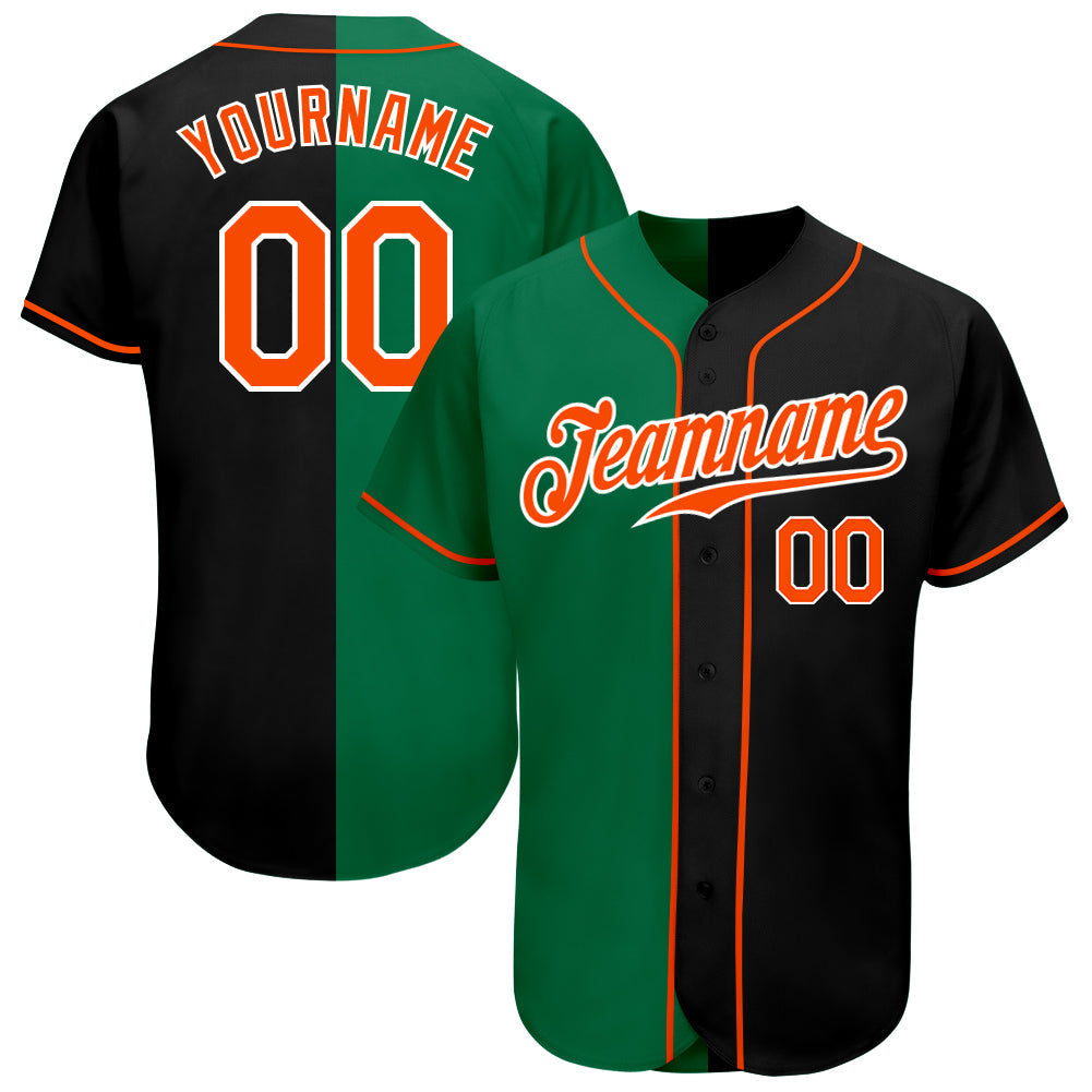 Custom Black Orange-Kelly Green Authentic Split Fashion Baseball Jersey baseball jersey product view 1