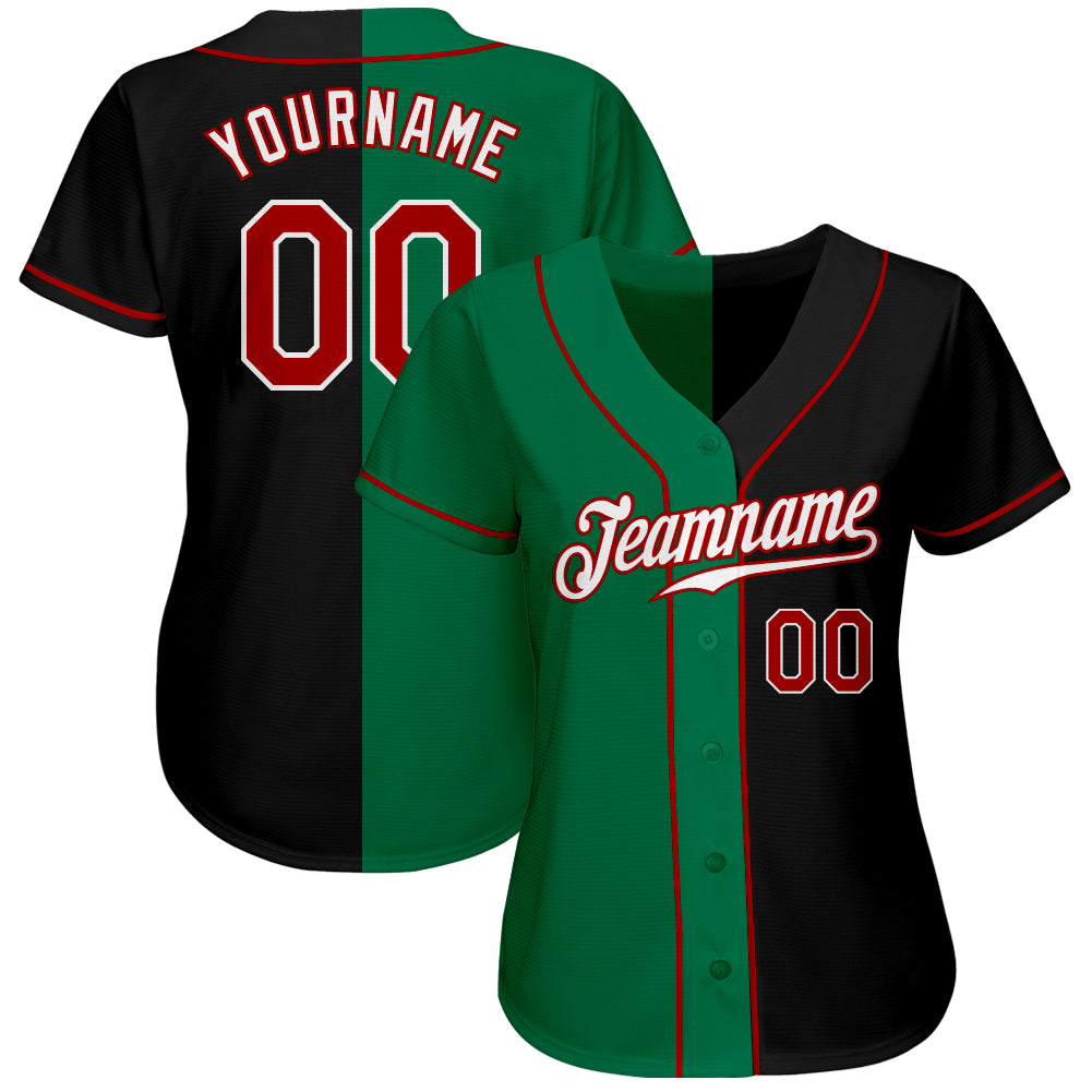 Custom Black Red-Kelly Green Authentic Split Fashion Baseball Jersey baseball jersey product view 2
