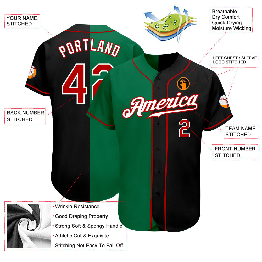 Custom Black Red-Kelly Green Authentic Split Fashion Baseball Jersey baseball jersey product view 3