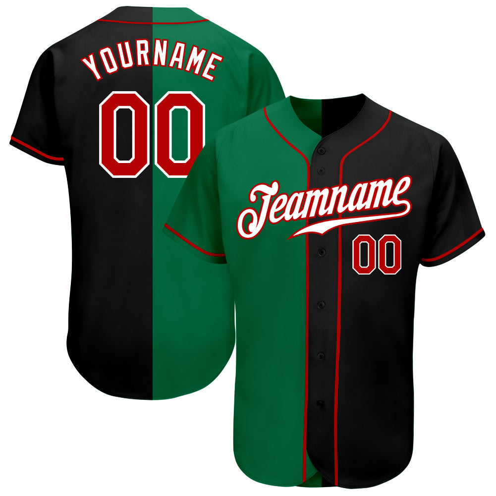 Custom Black Red-Kelly Green Authentic Split Fashion Baseball Jersey baseball jersey product view 1